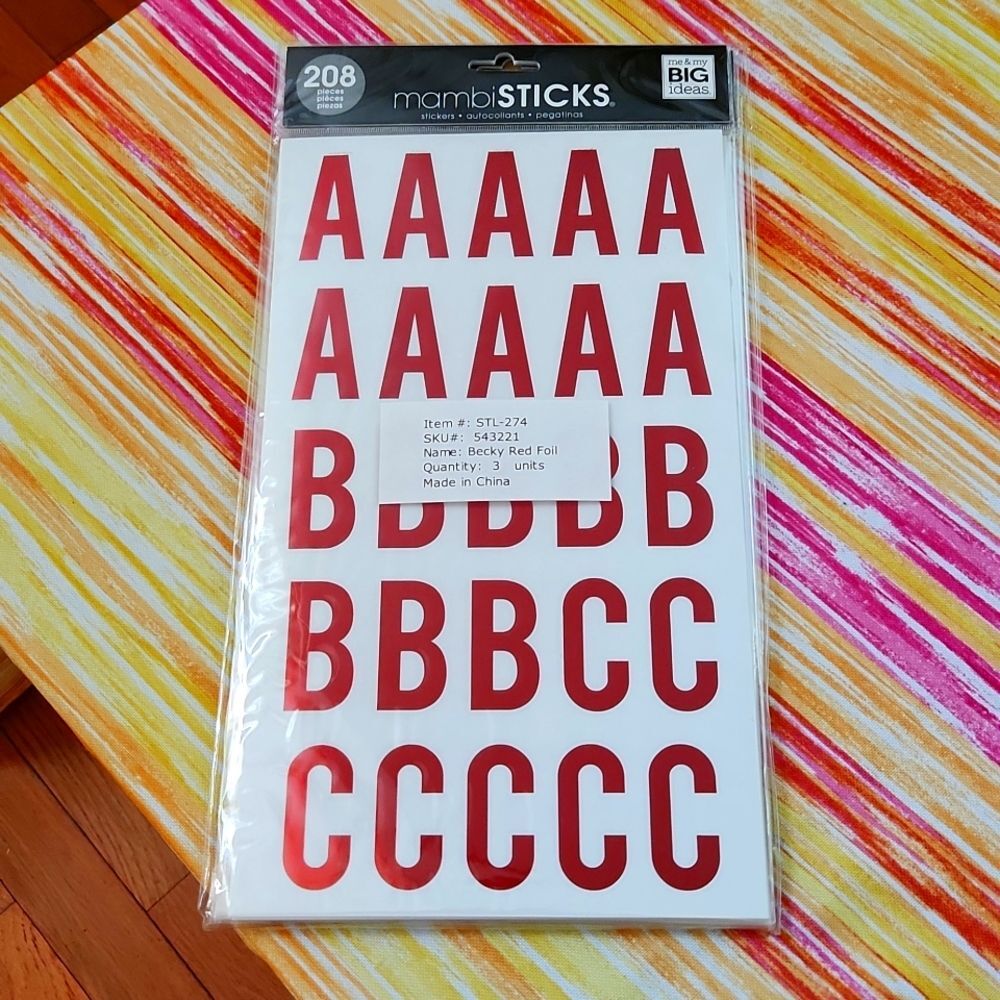 ALPHABET STICKERS 208 count - Shiny Red